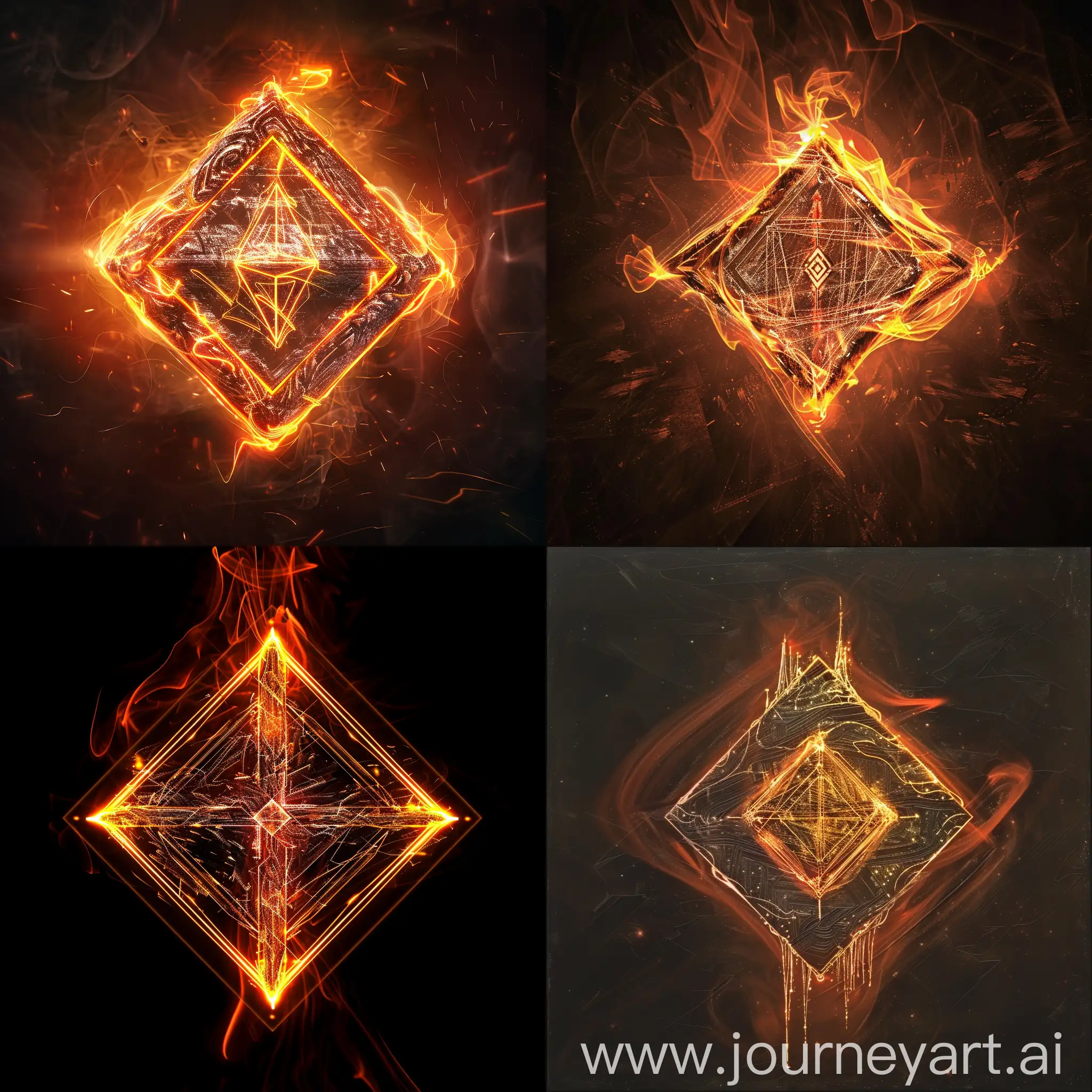 Fiery-Lines-and-Central-Diamond-Structure-in-Abstract-Art