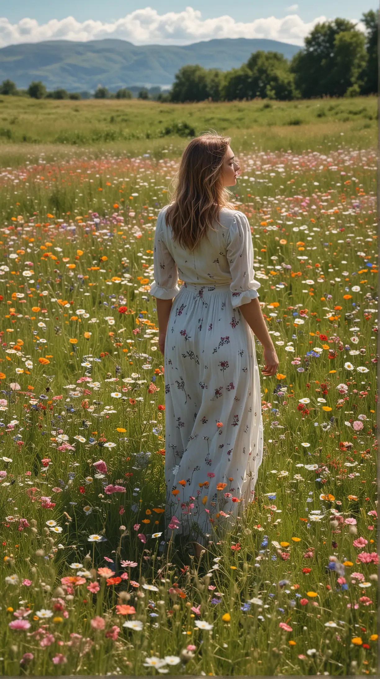 Woman Contemplating Flower Meadow Spiritual Health and Wellbeing