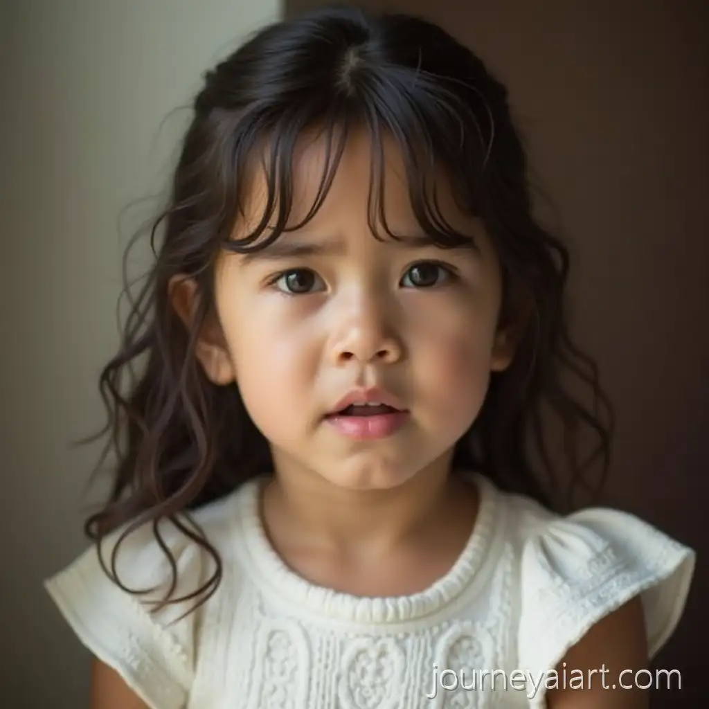 Concerned-SevenYearOld-Brunette-Child-in-White-Dress