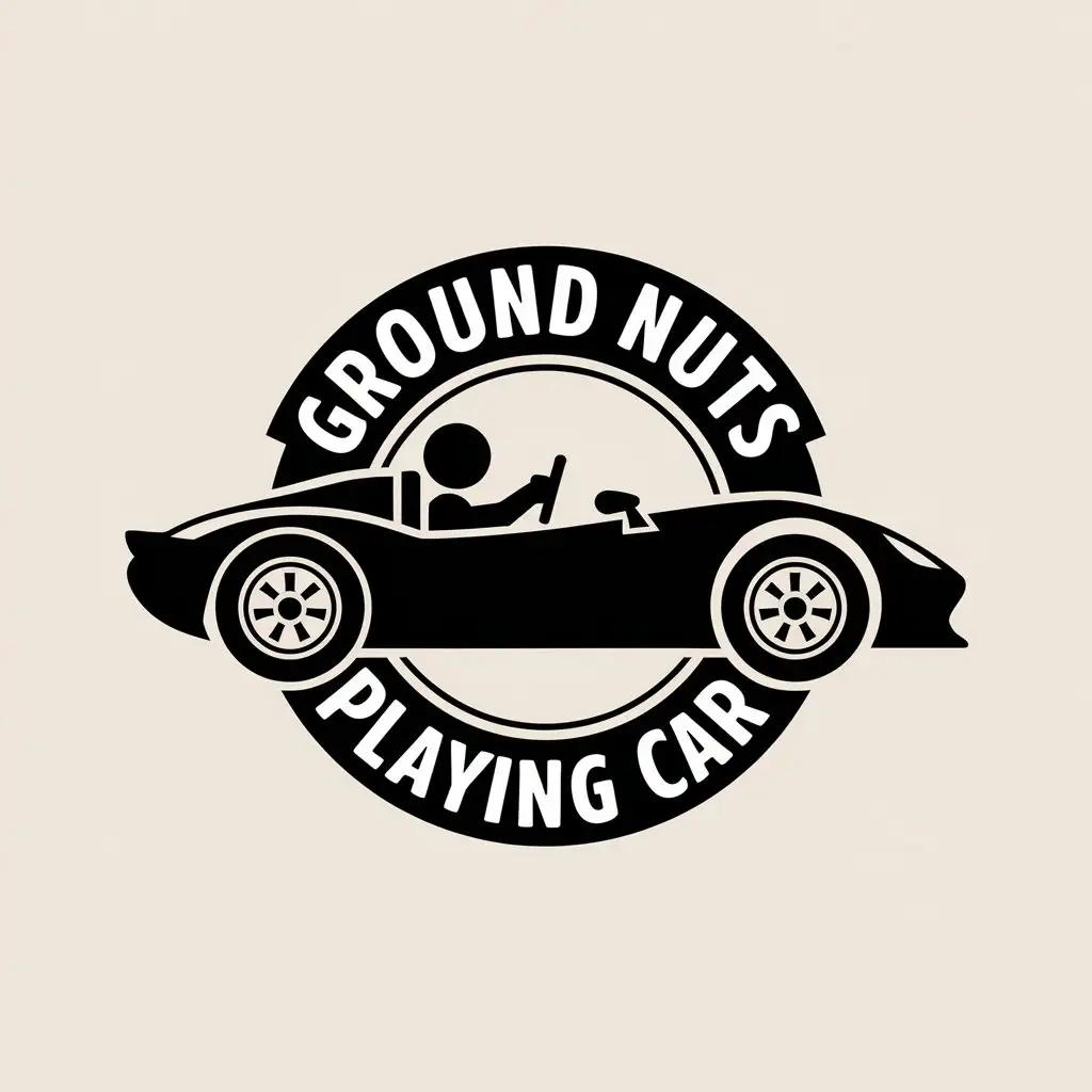 a vector logo design,with the text "ground nuts playing car", main symbol:Driving a sports car alone,complex,clear background