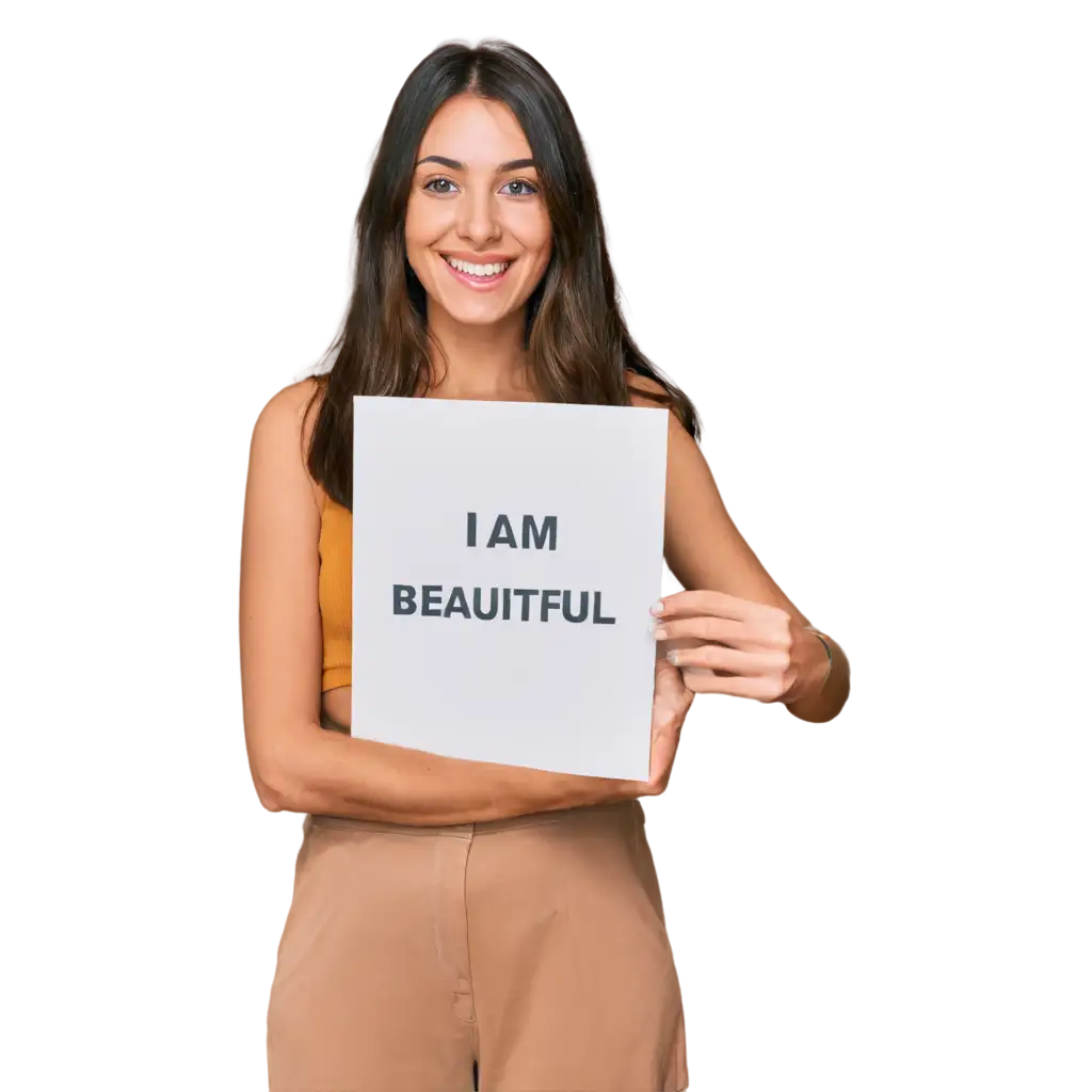 Stunning-PNG-Image-of-a-Beautiful-Brunette-Woman-Holding-an-Inspirational-Message