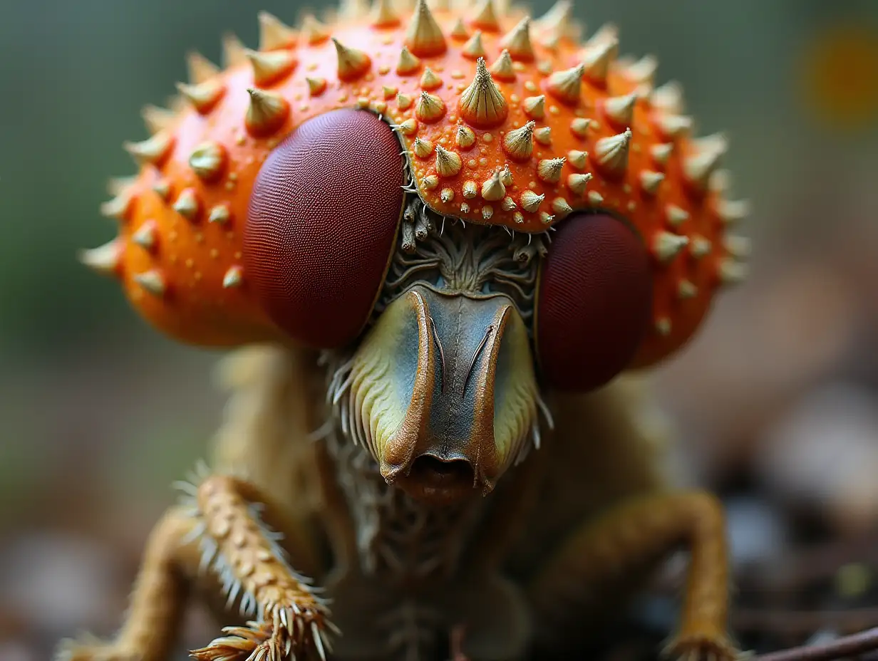 Face with brown Fly AgaricnRoots transformed into building
