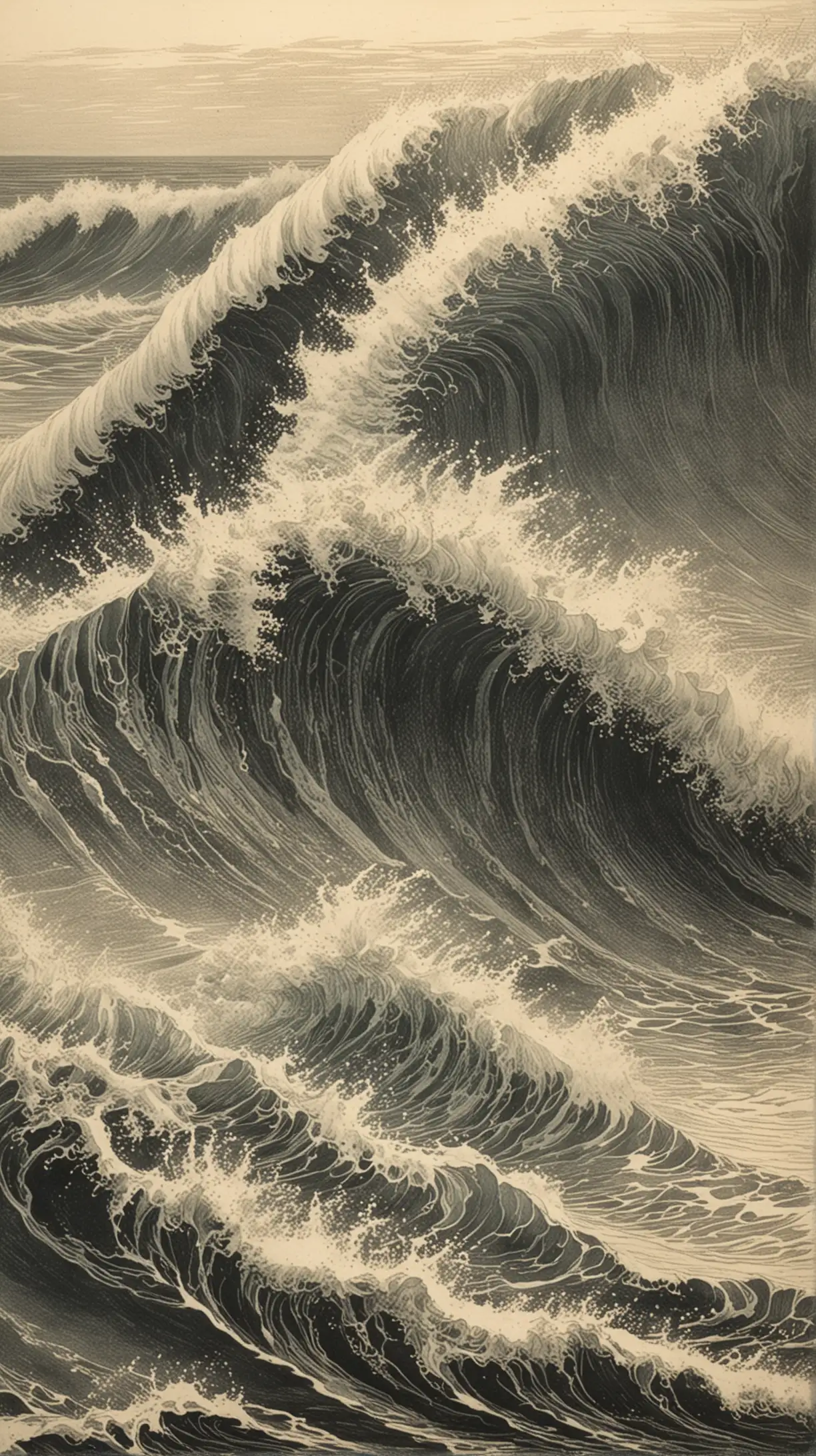 Top View of Sea Waves Forming Triangular Pattern Etching Style