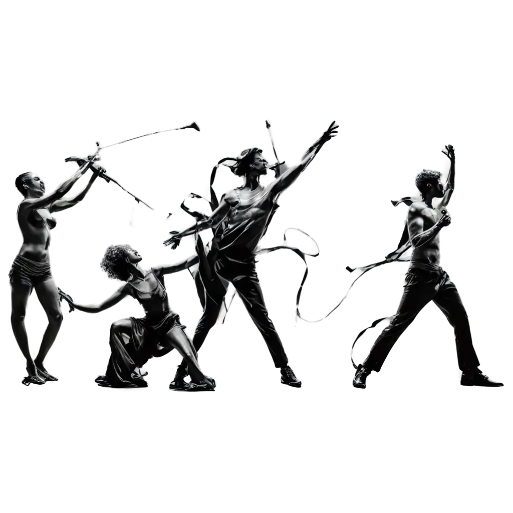 Black-and-White-Abstract-PNG-Image-of-Multiple-People-Practicing-Arts-for-Creative-Projects