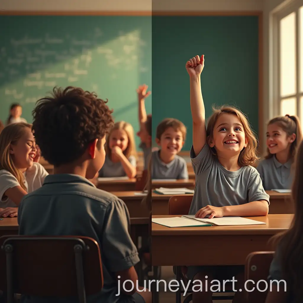 Contrasting-School-Scenes-Loneliness-vs-Confidence-in-Classroom-Settings