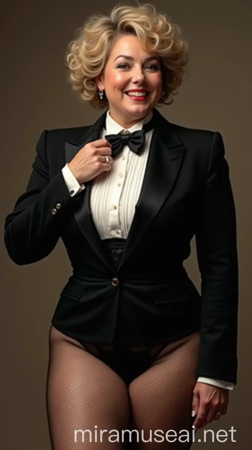 Smiling MiddleAged Woman in Formal Orchestra Tuxedo