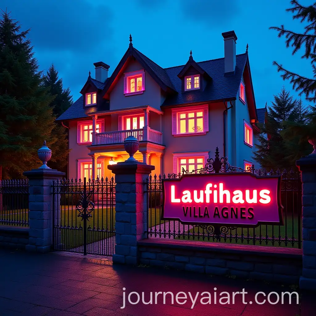 Luxurious-Villa-with-Neon-Lights-and-Ornate-Fence