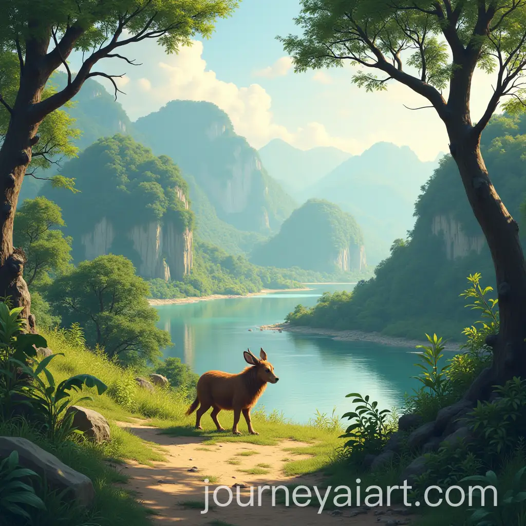Scenic-Landscape-with-Wildlife-and-Historical-Ruins