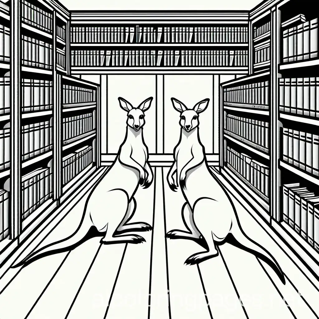 Kangaroos-Reading-Books-in-a-Library-Coloring-Page