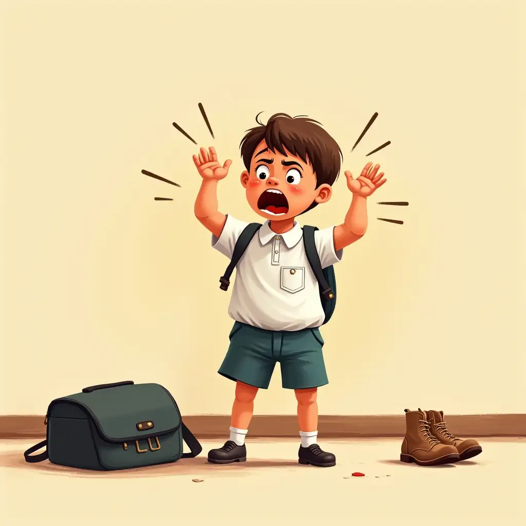 Cartoon-Drawing-of-Upset-Child-Throwing-a-Tantrum-in-School-Uniform