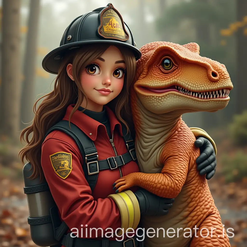 Brunette-Firewoman-Hugging-a-Dinosaur