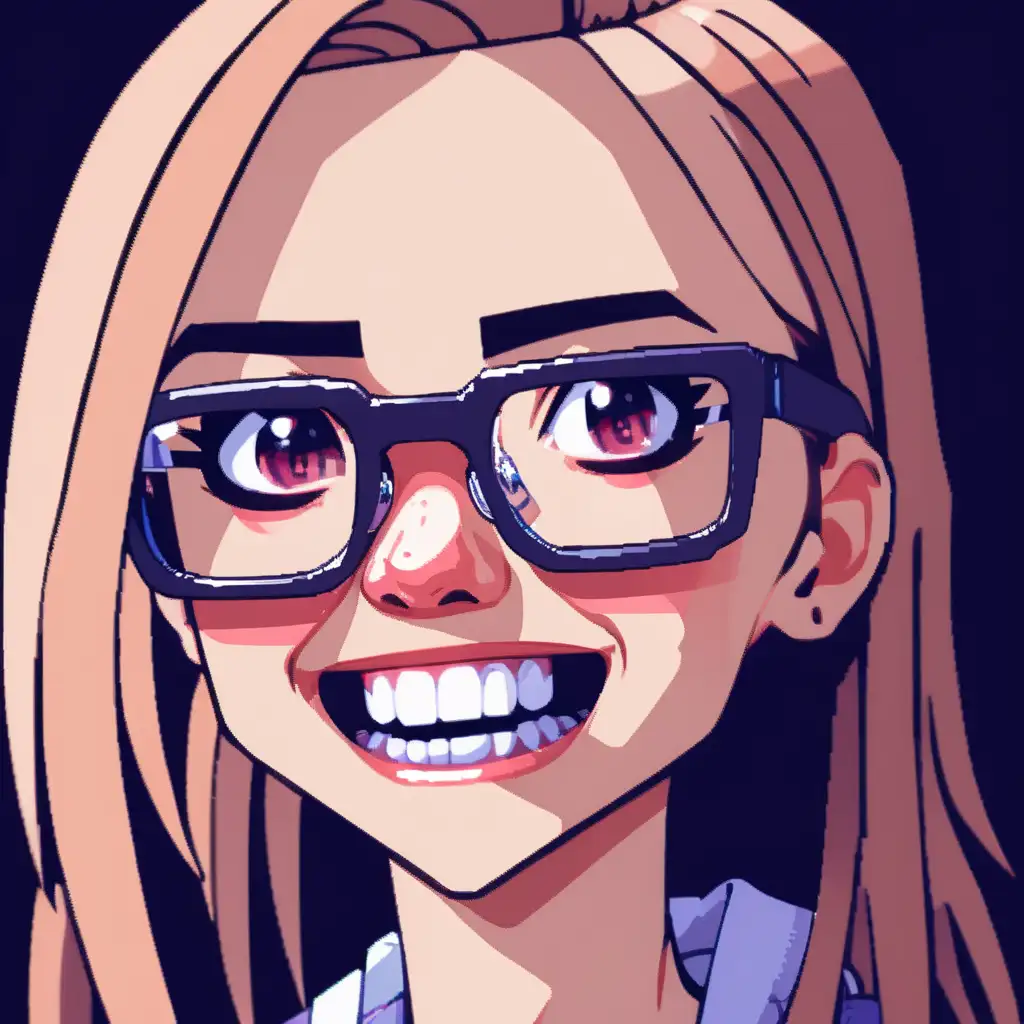 Pixelated Girl with Glasses and Unique Smile