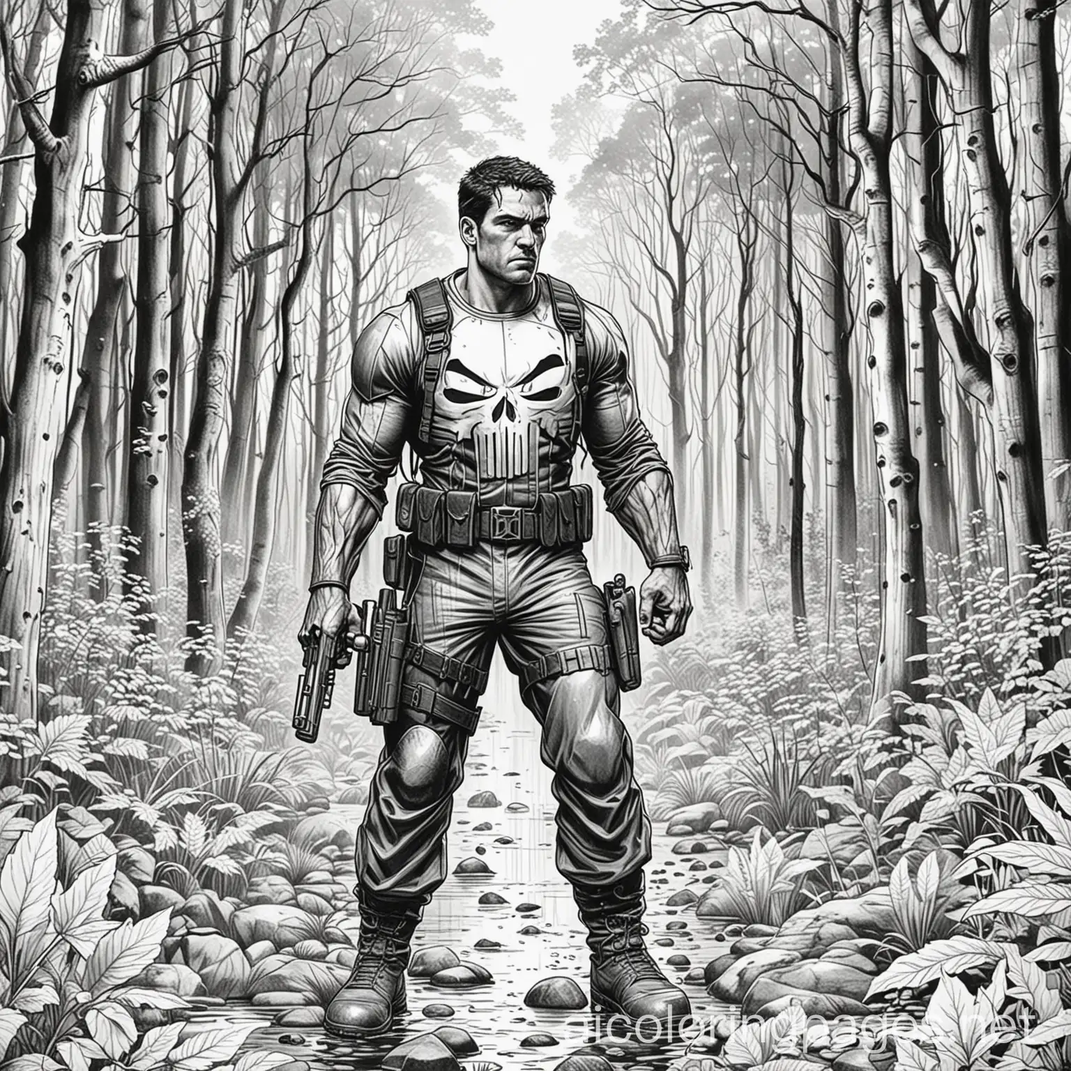 The-Punisher-in-the-Rainy-Forest-A-Coloring-Adventure-for-Kids