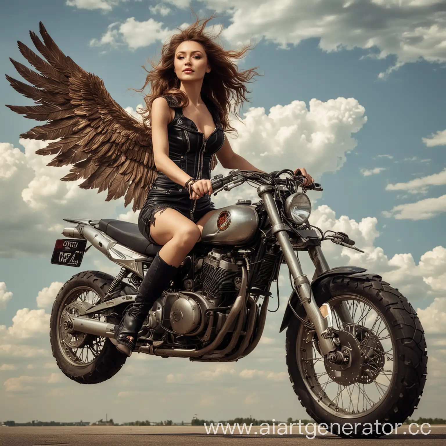 Russian-Singer-Diana-Ankudinova-Riding-Winged-Motorcycle-in-Sky