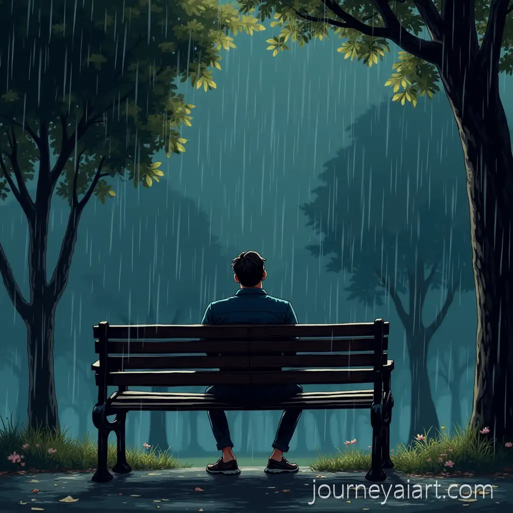 Alex-Sitting-on-a-Park-Bench-in-the-Rain-Comic-Strip-Scene