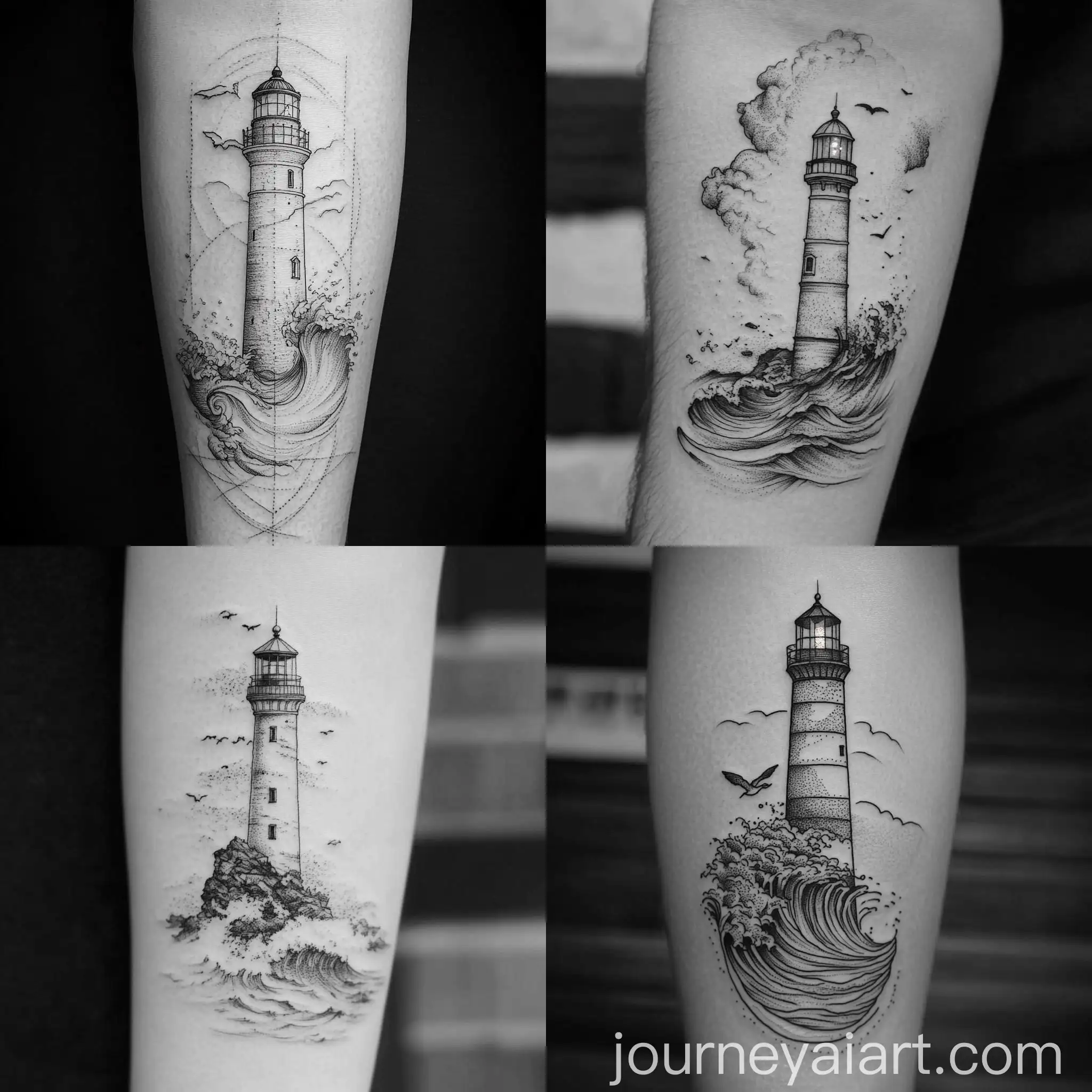 Fine-Line-Lighthouse-Tattoo-with-Stormy-and-Calm-Seas