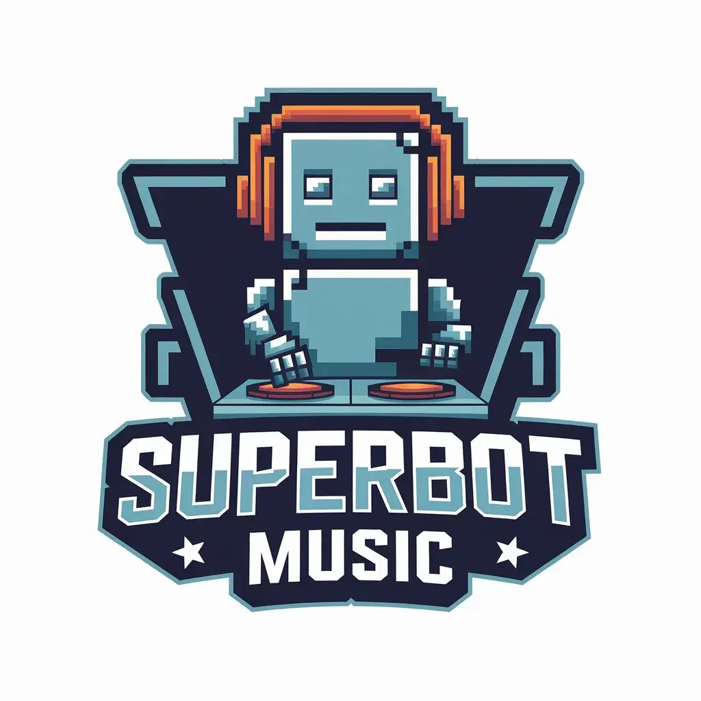 LOGO Design for Superbot Music Pixelated DJ Robot with Headphones in a Modern Entertainment Theme