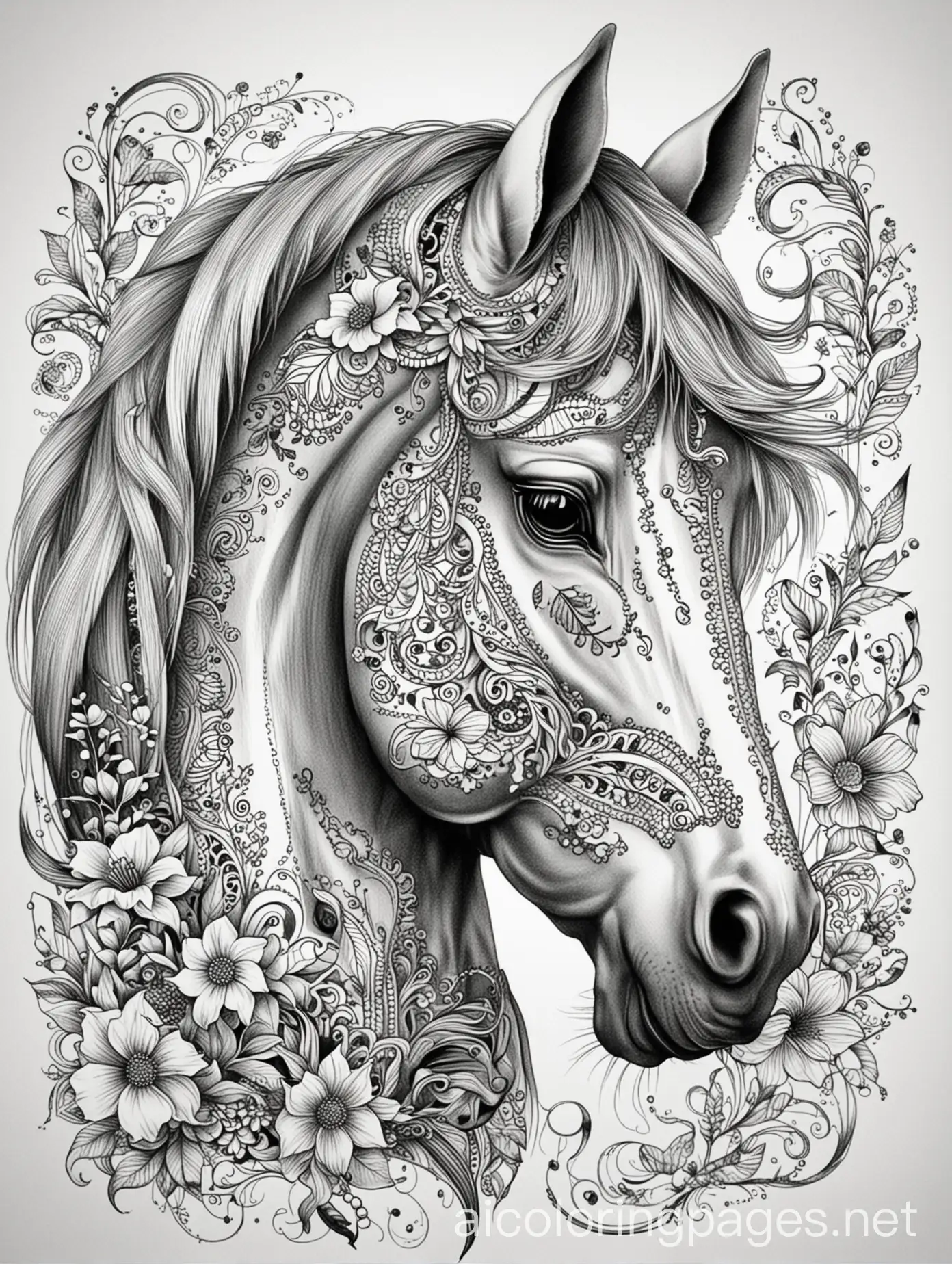 Intricate-Floral-Horse-Head-Tattoo-Design