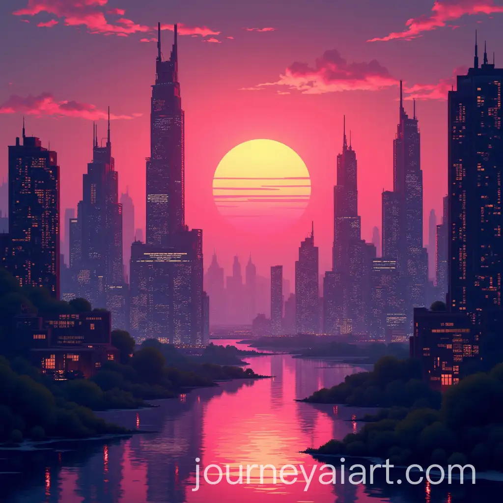 Futuristic-City-at-Sunset-with-Neon-Colors-in-Digital-Art-Style
