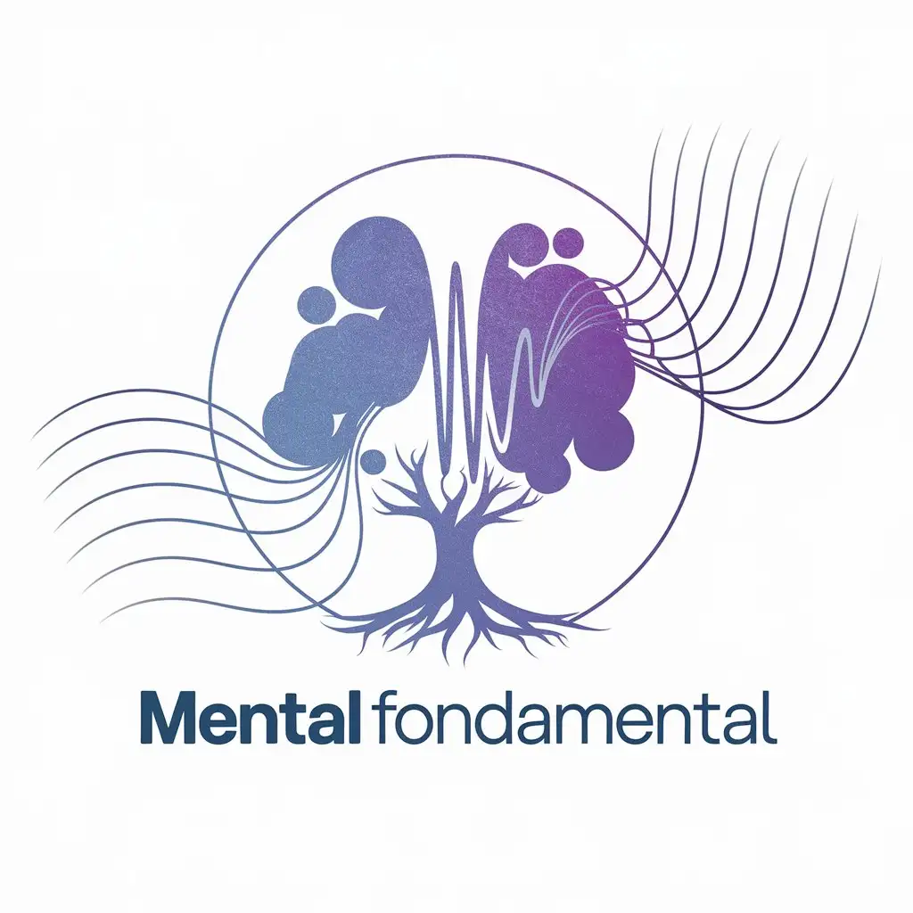 LOGO Design for FondaMental Indigo to Purple Gradient with Curved Sky Blue Lines and Brainwave or Tree of Knowledge Theme