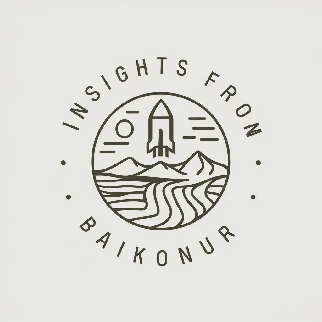 a vector logo design,with the text "Insights from Baikonur", main symbol:Channel will be conducted by a former Roscosmos employee, from the first person, as if he knows something inside. The avatar should be in a moderate or minimalist style. The avatar should contain the name of the channel «Insides from Baikonur» and a rocket, steppe or something related to space.,Moderate,clear background