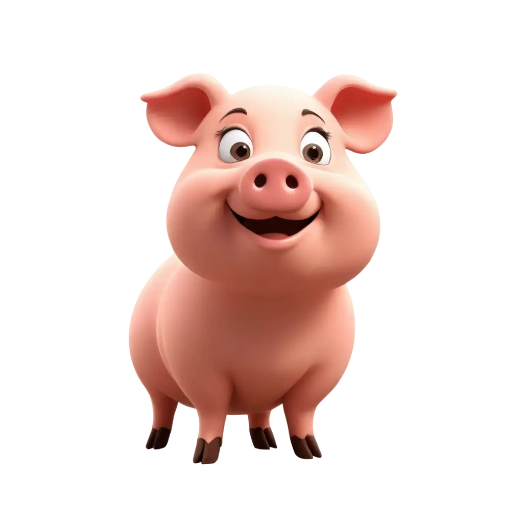 A cartoon like, friendly, pig