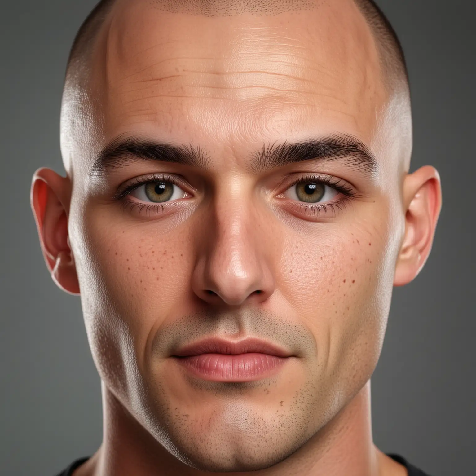 CloseUp Portrait of a Handsome Bald Man with Symmetrical Features