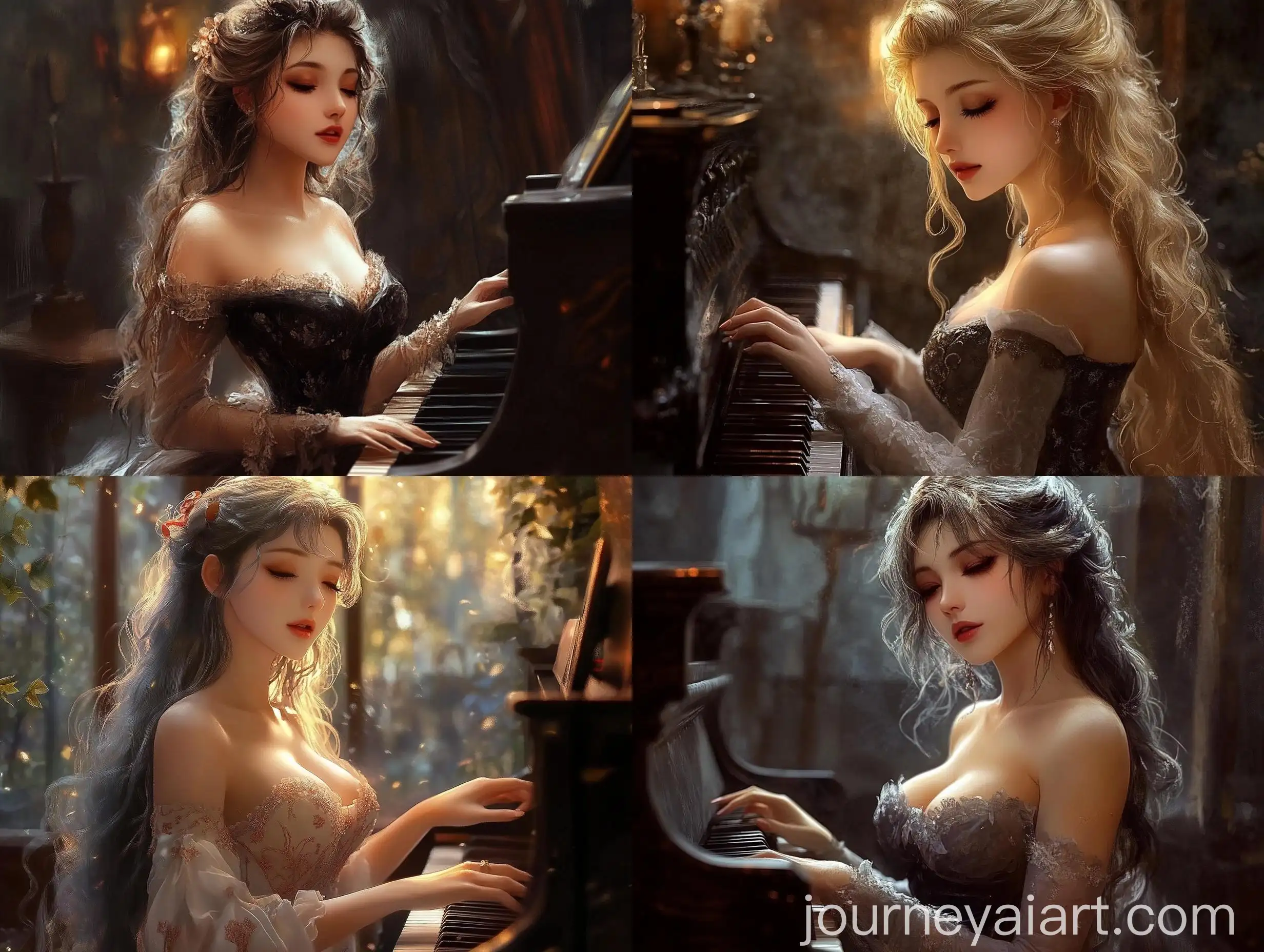 Young-Woman-Playing-Piano-in-Artistic-Style