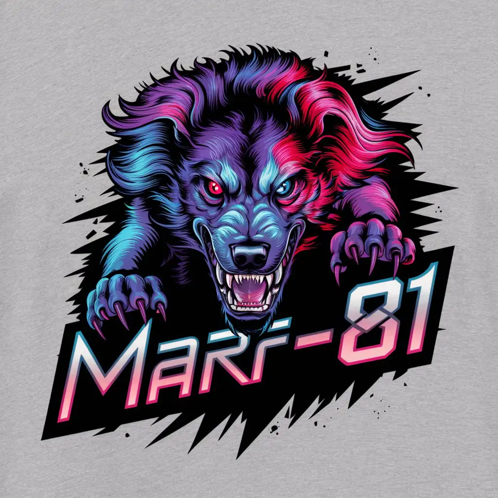 Marf81 Logo Featuring Hellhound in Purple Blue Blood Red Black and Neon Pink