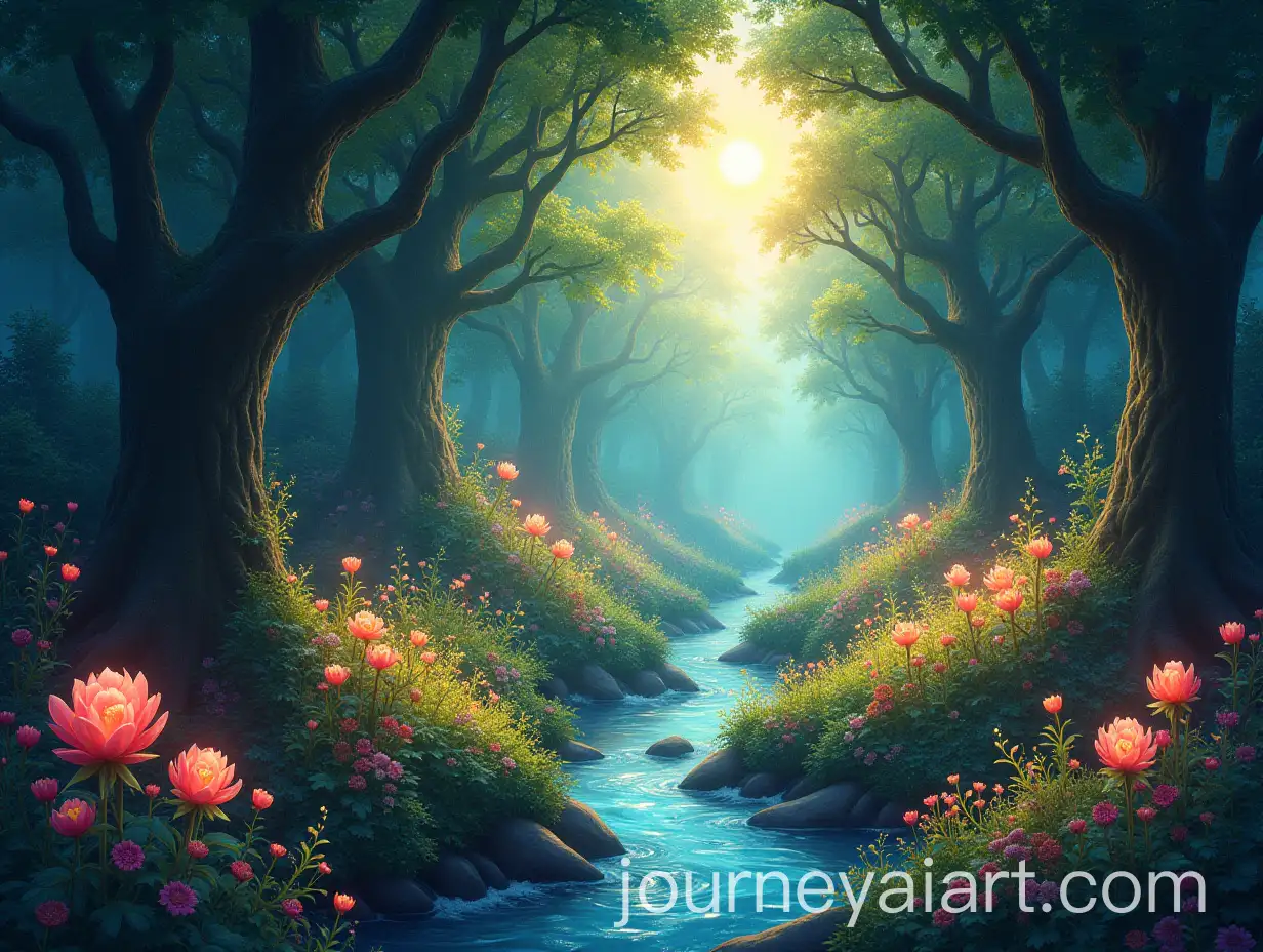 Enchanting-Forest-with-Glowing-Flowers-and-Sparkling-Streams
