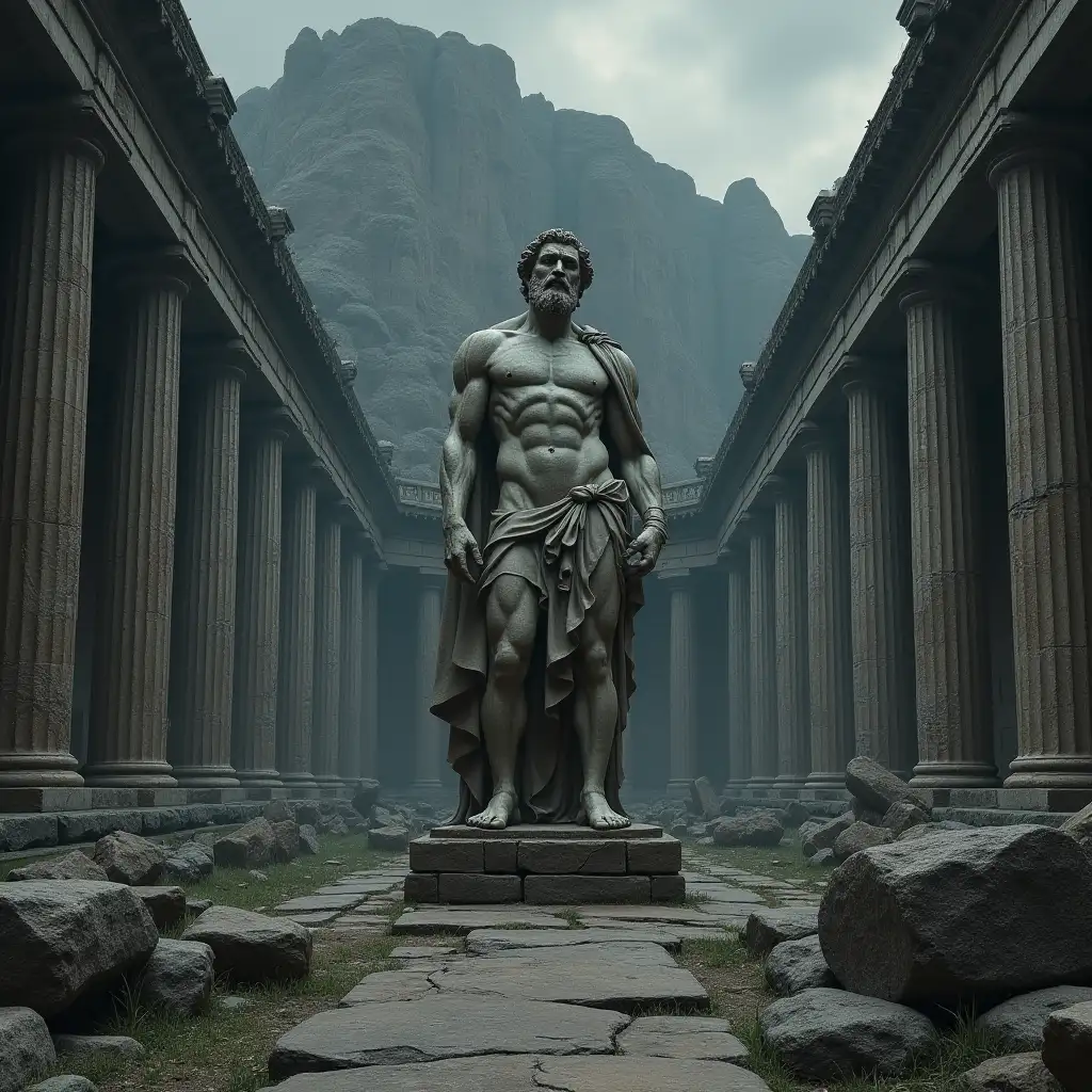 Dark-Ancient-Greek-Landscape-with-Colossal-Stoic-Statue-and-Ruins