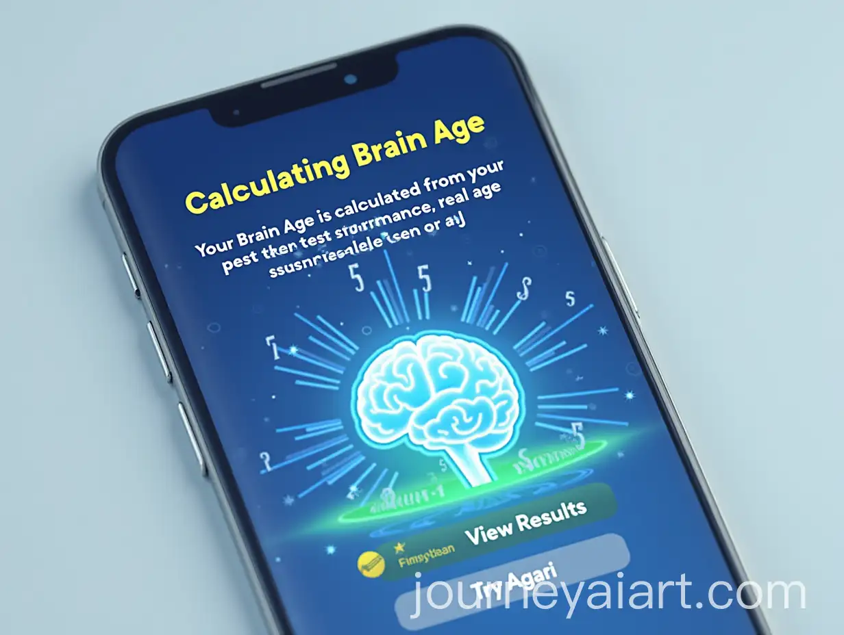 Mobile-Screen-Displaying-Brain-Age-Calculation-with-Interactive-UI