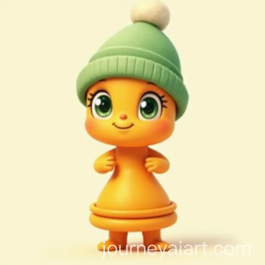 Cartoon-Orange-Chess-Pawn-with-Childlike-Face-and-Light-Green-Beanie