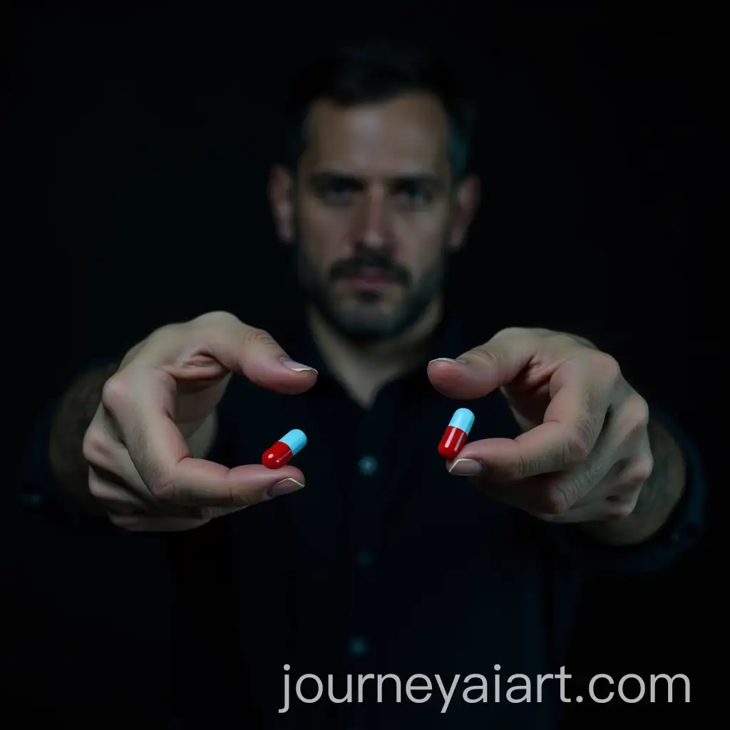 Decision-between-Blue-and-Red-Pills-in-Cinematic-Atmosphere
