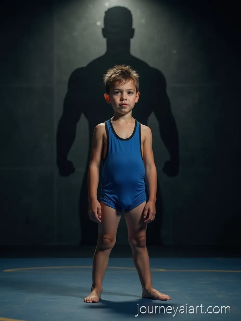 Young-Wrestler-in-Training-with-Heroic-Shadow-on-Gym-Mat