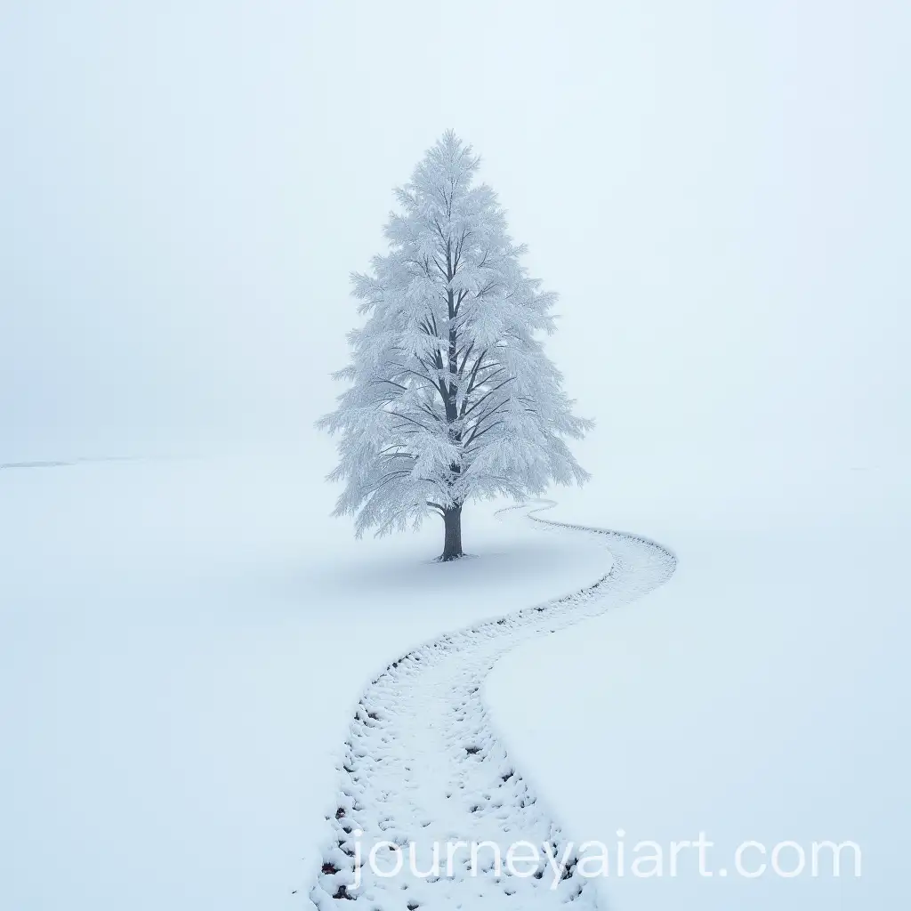 Zigzag-Snowy-Path-Leading-to-a-Tree-in-a-Foggy-Winter-Landscape