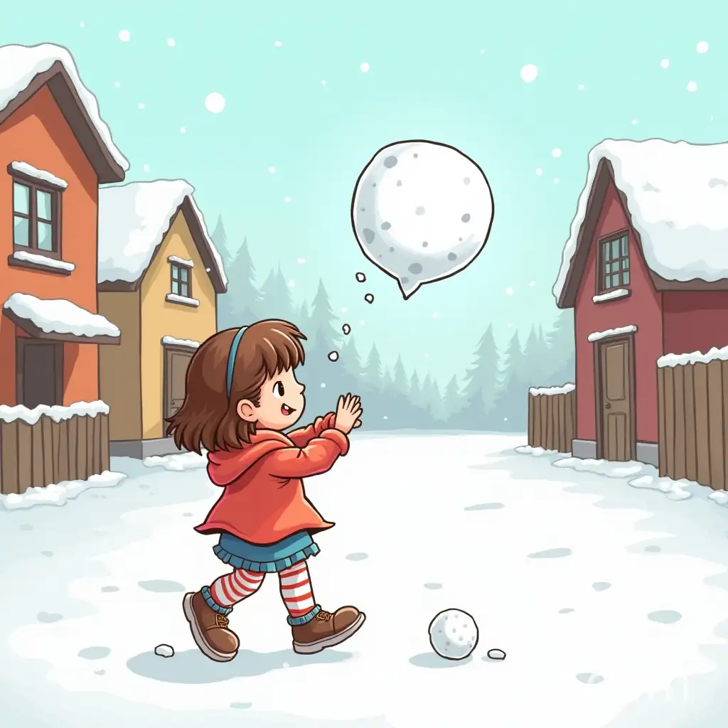 Little-Girl-Imagining-Snowball-Fight-in-Village-Streets