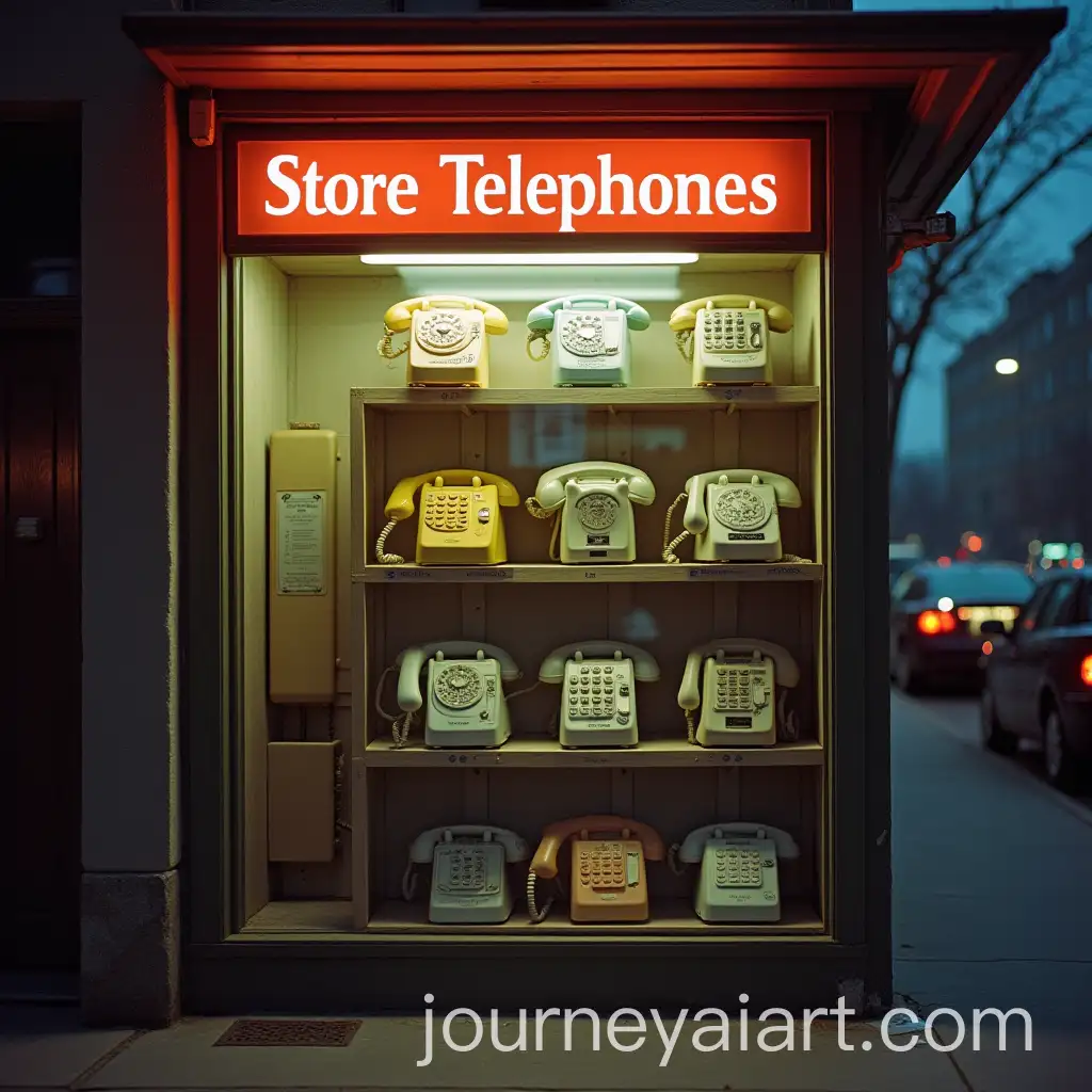 Vintage-Store-Sign-with-Telephones-on-Display