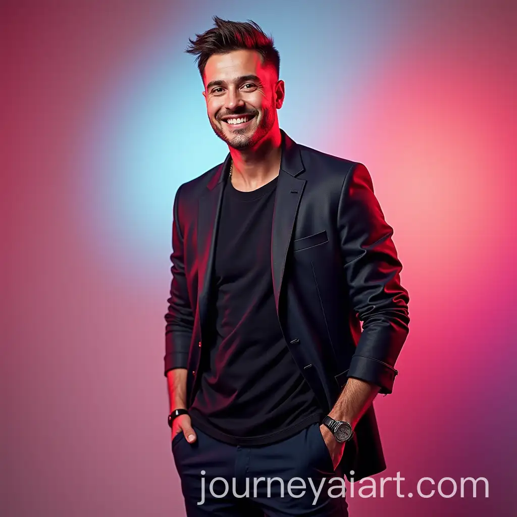 Dmitri-Nagiyev-in-Stylish-Clothing-with-Charismatic-Smile-inAI-Image-Prompt-Expansion-a-Colorful-Background