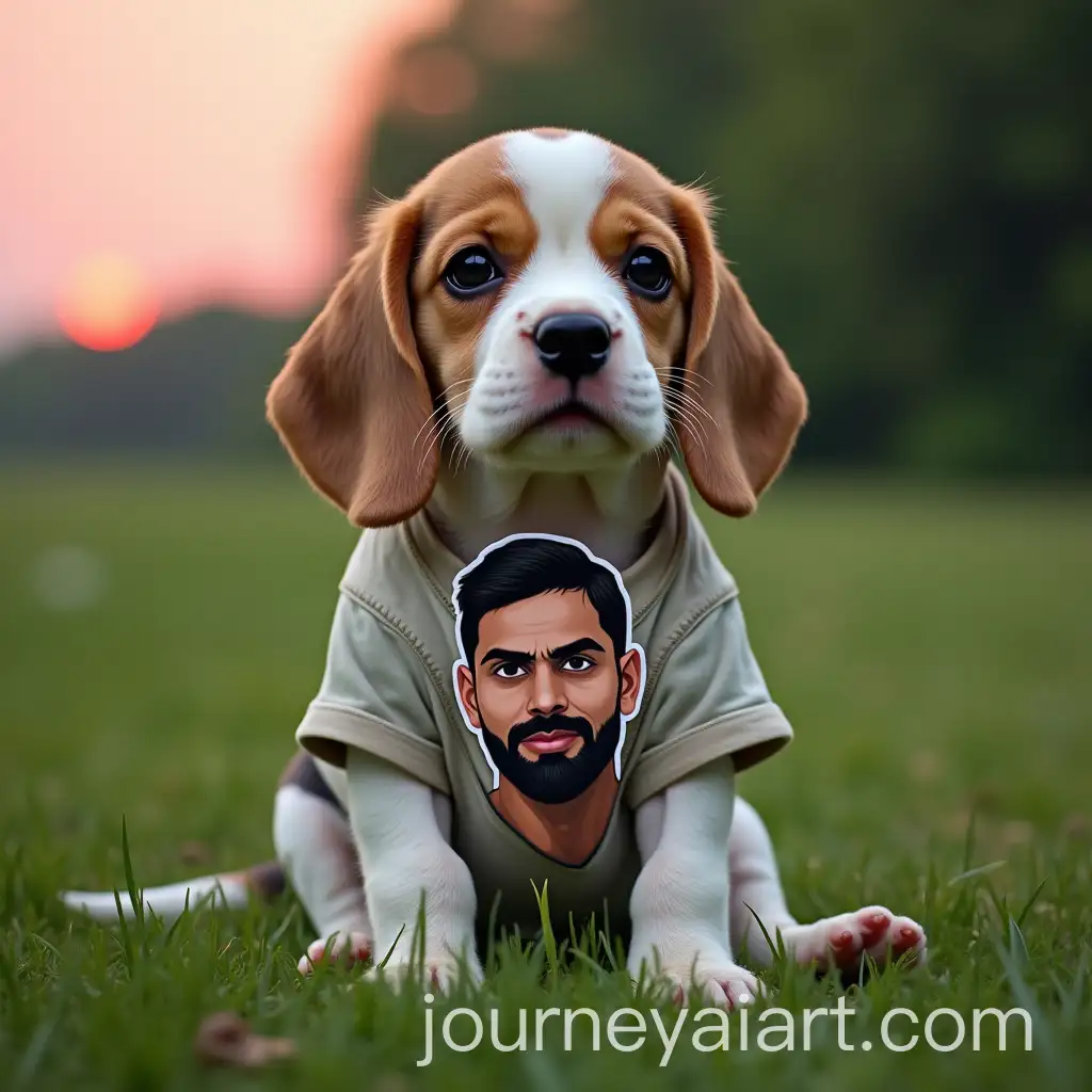Beagle-Puppy-with-Photo-of-Virat-Kohli-at-Sunset-in-Forest