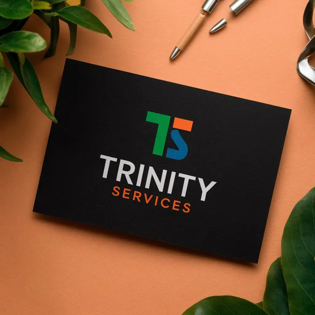 LOGO Design For Trinity Services Minimalistic TS Symbol in Bright Green Bright Orange and Royal Blue