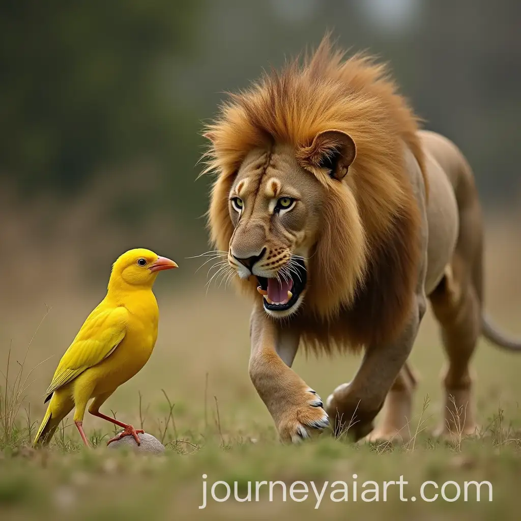 A-Bold-Canary-Pursuing-a-Fearful-Lion