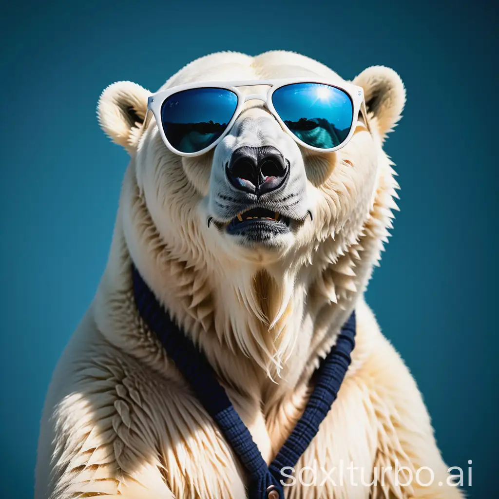 A polar bear wearing stylish sunglasses, exuding confidence and attitude.