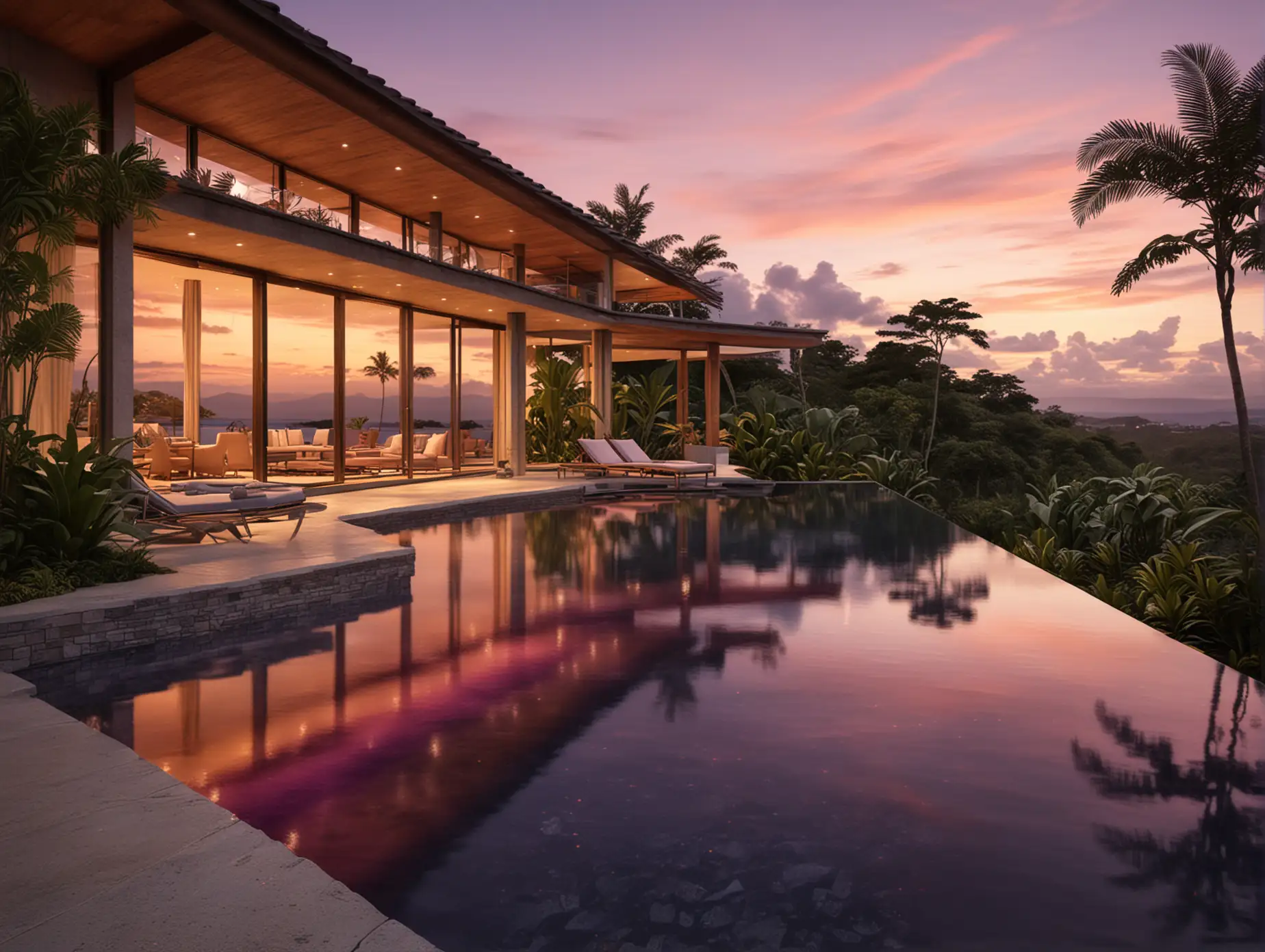 Contemporary Vacation Home in Costa Rica at Sunset with Infinity Pool