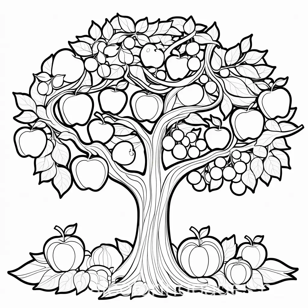 Giant-Fruit-Tree-Coloring-Page-for-Kids-Simple-Line-Art-on-White-Background