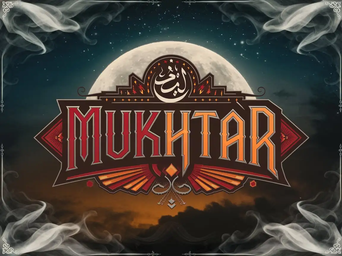 Mukhtar Arabic Letters in Moonlight with Red Orange and Silver Colors