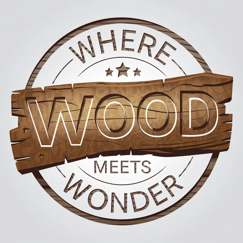 LOGO Design for Where Wood Meets Wonder Minimalistic Vector with Wood Text Symbol