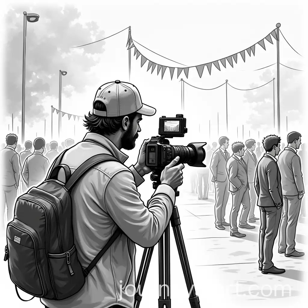 Cameraman-Filming-at-an-Event-in-Black-and-White-Illustration
