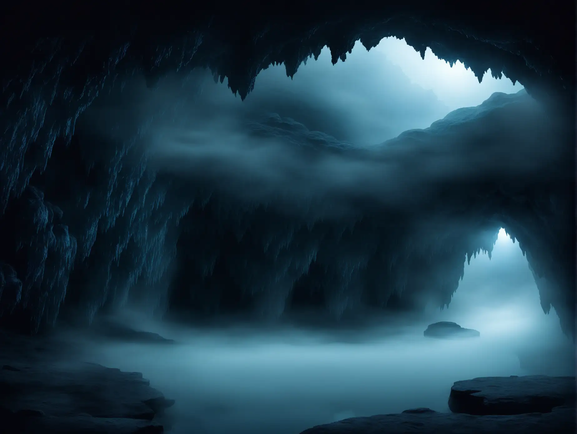 Mysterious-Foggy-Cave-at-Night-with-Dreamlike-Atmosphere