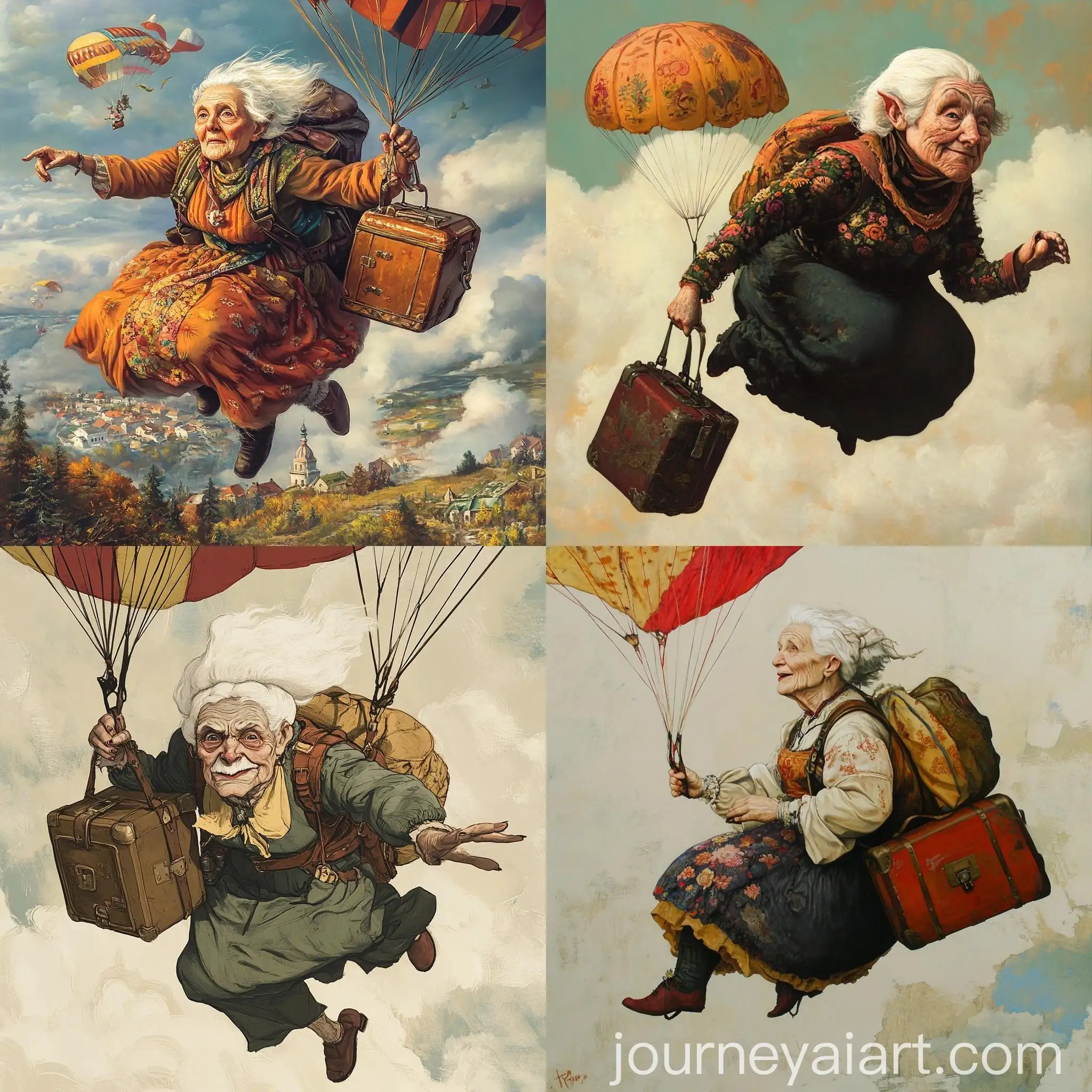 Elderly-Woman-Baba-Yaga-Flying-with-Parachute-and-Suitcase